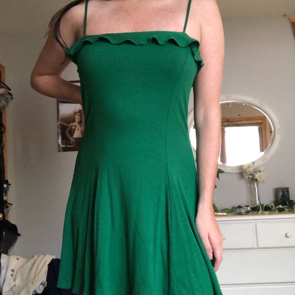 Green spaghetti strap summer sundress